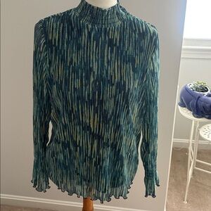 Chico's Teal and Yellow Striped Blouse